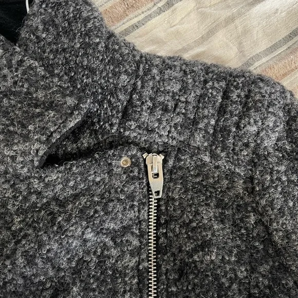 Grey fuzzy wool winter moto style jacket - Picture 5 of 10